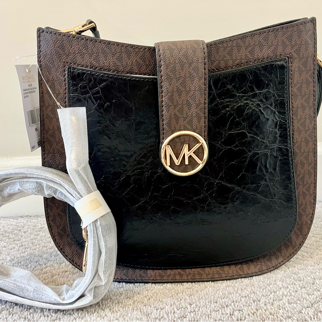 Nwt Michael Kors Black And Brown Leather âLillieâ Hobo Messenger Bag